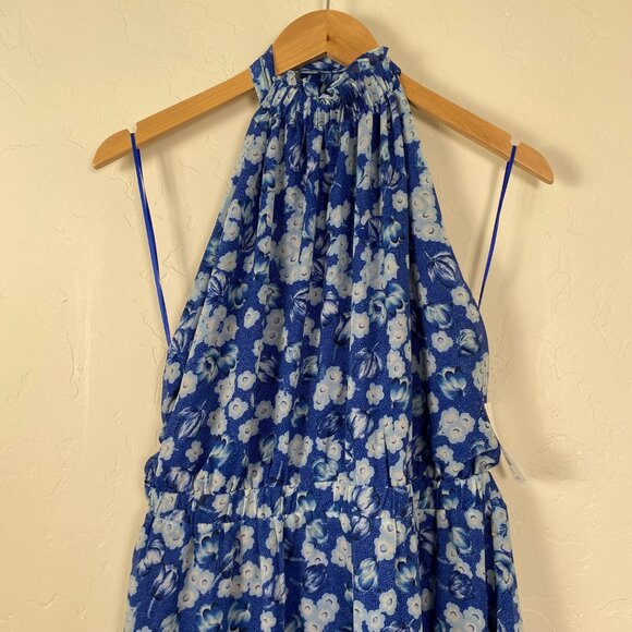 Chelsea28 Midi Dress Size XL Blue Floral Halter Open Back & Ruffle Hem NWOT‎ - Picture 6 of 11